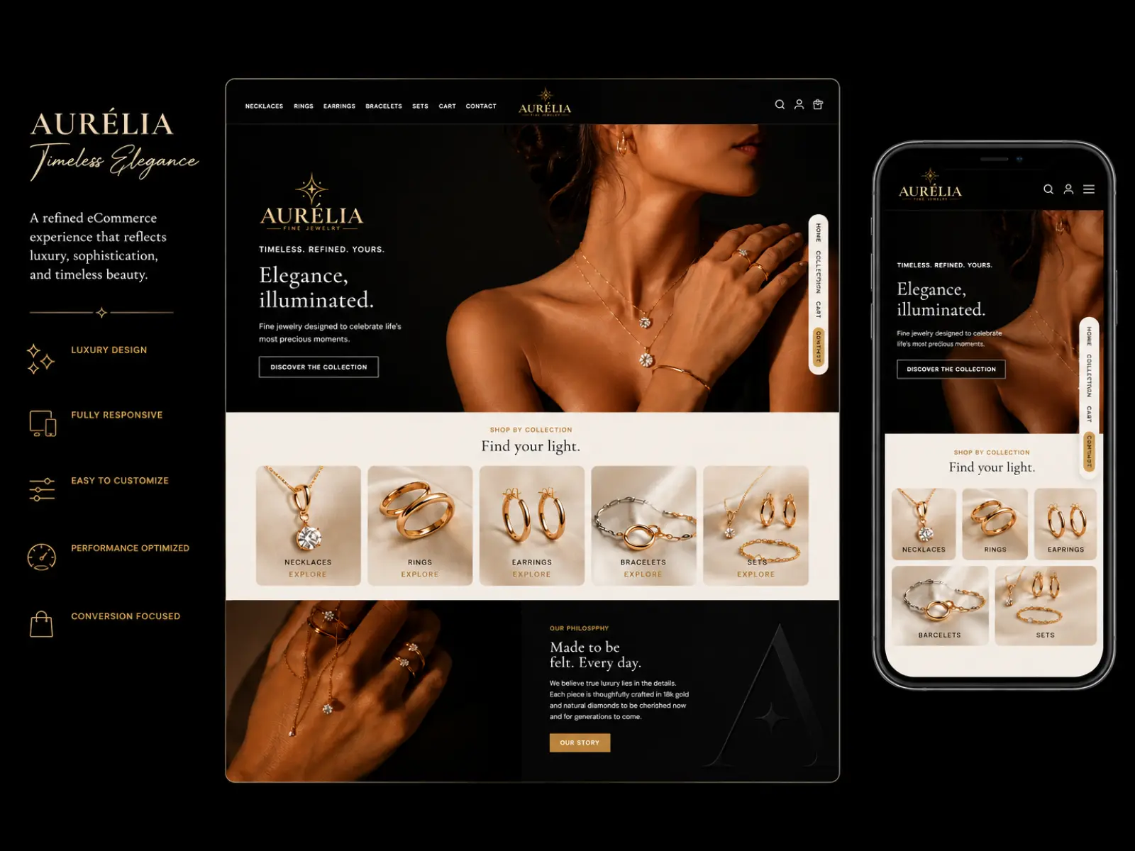 Thème Aurélia : boutique de bijoux sur ordinateur et téléphone
