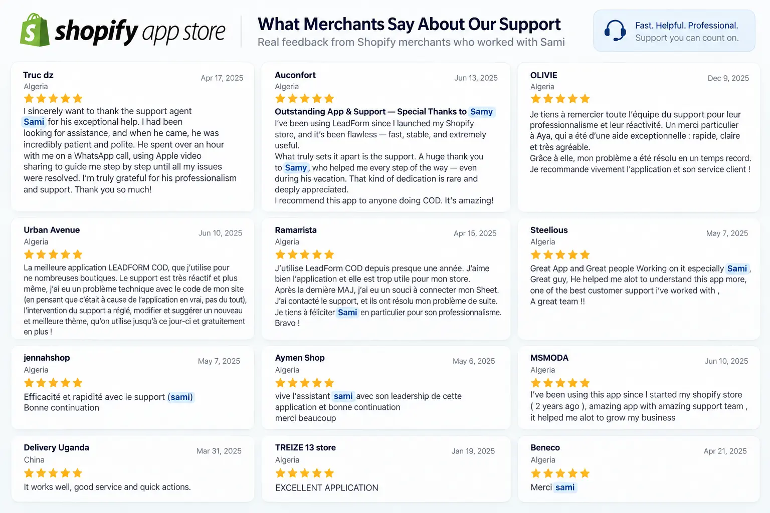 Capture des avis et recommandations de marchands Shopify sur notre support