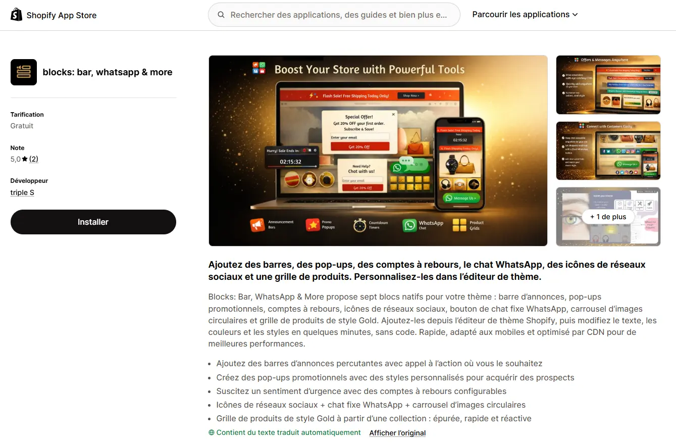Présentation de Blocks: Bar, WhatsApp & More