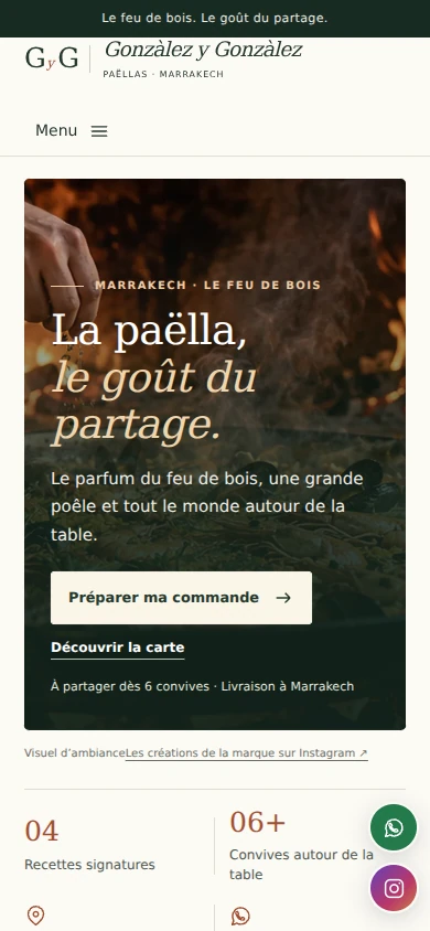 Page d’accueil du site Gonzalez y Gonzalez sur téléphone
