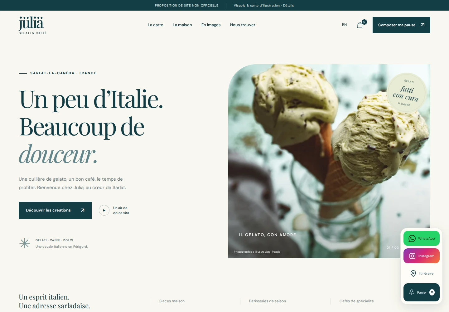 Site Julia Gelati & Caffè créé par Triple S