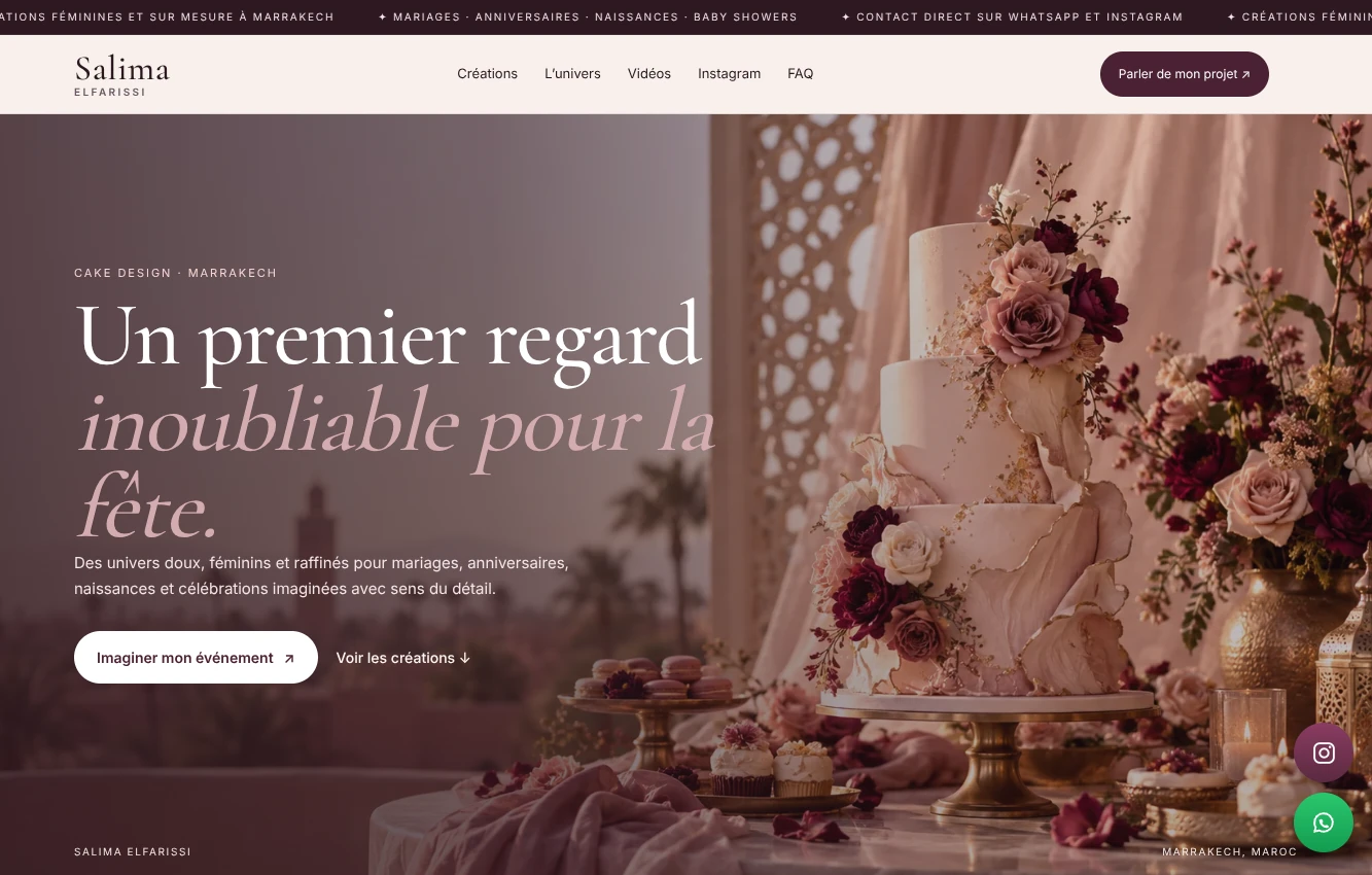 Page d’accueil du site Salima Elfarissi sur ordinateur