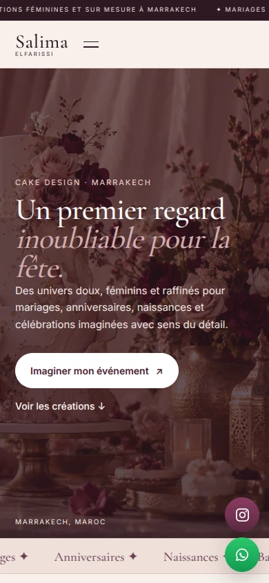 Page d’accueil du site Salima Elfarissi sur téléphone