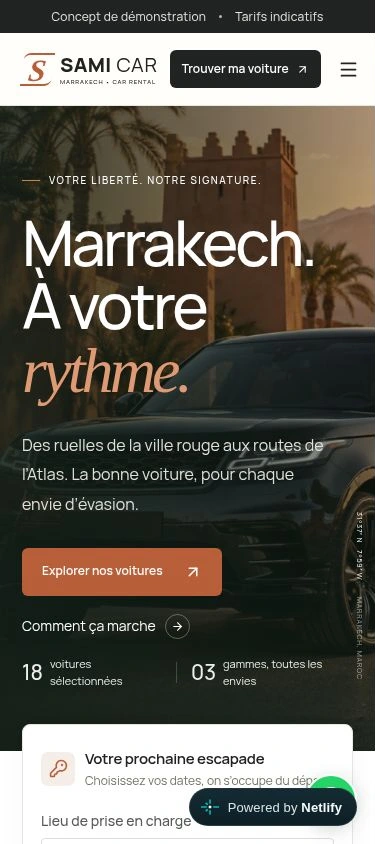 Page d’accueil du site Sami Car sur téléphone